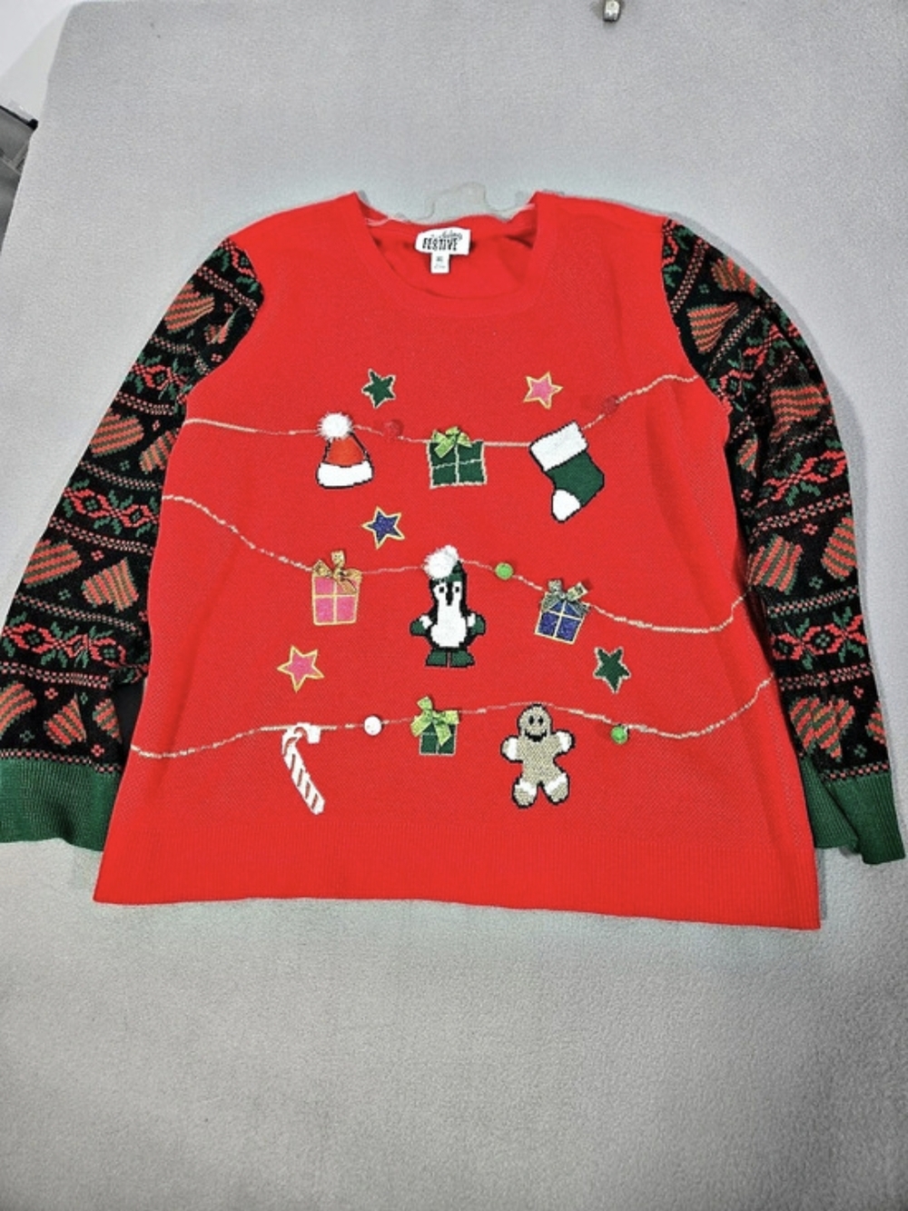 Feeling Festive Holiday Penguin and Gingerbread Ugly Christmas Sweater Christmas